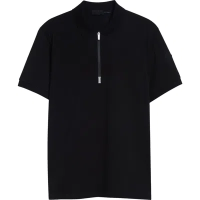 Moncler Cotton Pique Zip Polo In Black