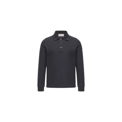 Moncler Kids' Cotton Piquet Long Sleeve Polo Shirt, Boys, Blue, Size: 6y