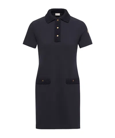 Moncler Cotton Piquet Polo Mini Dress In Blue