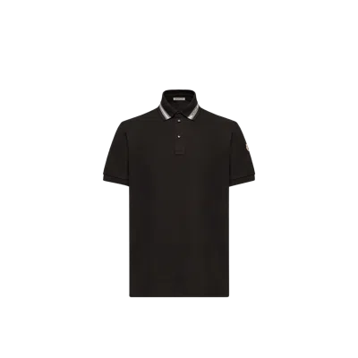 Moncler Polo En Piqué De Coton, Homme, Noir, Taille: 3xl In Black