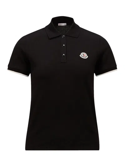 Moncler Cotton Piquet Polo Shirt With Logo In Black