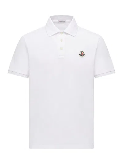Moncler Cotton Piquet Polo Shirt With Logo Patch In Multi