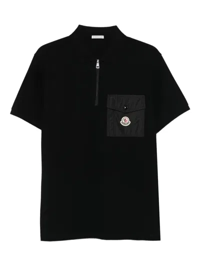 Moncler Cotton Piquet Polo Shirt With Pocket Clothing In Black