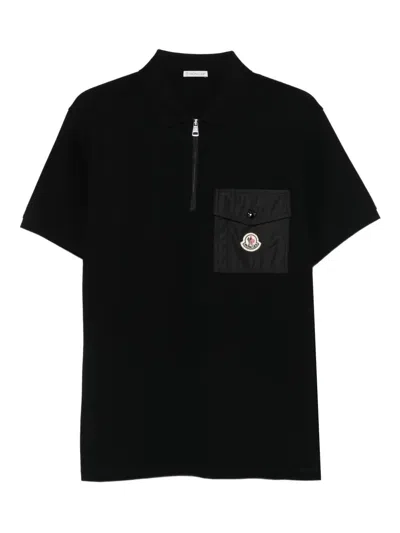 Moncler Cotton Piquet Polo Shirt With Pocket Clothing In Black