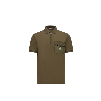 MONCLER COTTON PIQUET POLO SHIRT WITH POCKET, MEN, GREEN, SIZE: XXL