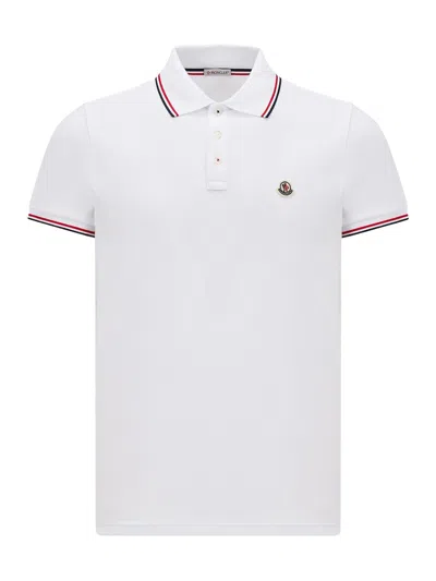 Moncler Cotton Piquet Polo Shirt With Tricolor Trim In White
