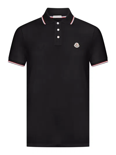 MONCLER COTTON PIQUET POLO SHIRT WITH TRICOLOUR FINISHES