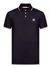 Moncler Cotton Piquet Polo Shirt With Tricolour Finishes In Black