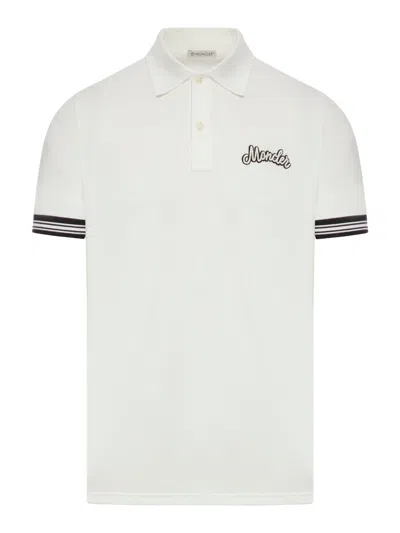 Moncler Cotton Piquet Polo With Logo In White