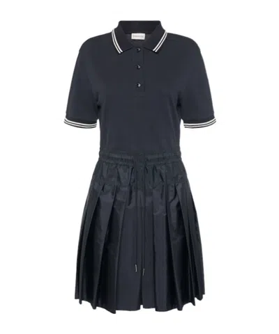 Moncler Cotton Piquet Short Dress In Blue