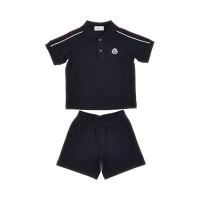 Moncler Cotton Piquet Two-piece Set Kids In Blue