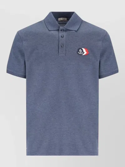 Moncler Cotton Polo Shirt In Blue
