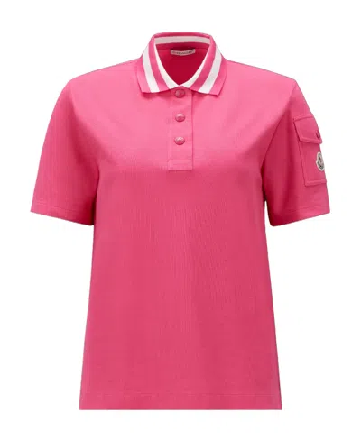 Moncler Cotton Polo Shirt In Pink