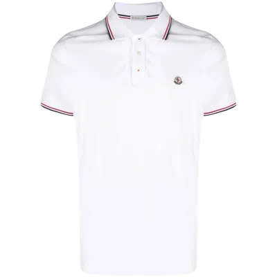 Moncler Cotton Piquet Polo Shirt With Tricolor Trim In White