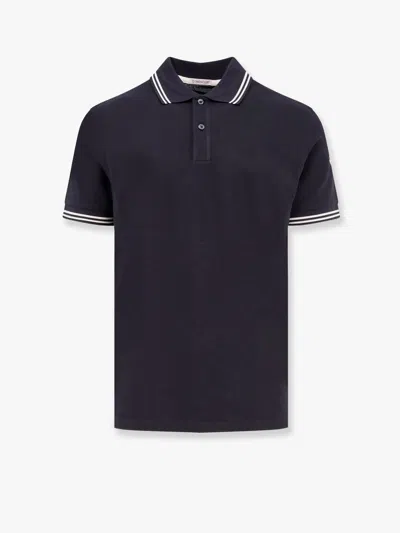 Moncler Cotton Polo Shirt With Contrasting Profiles In Navy