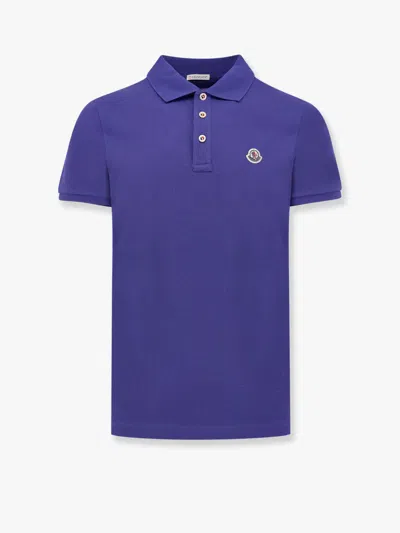 Moncler Cotton Polo Shirt With Frontal Logo Patch In Blue