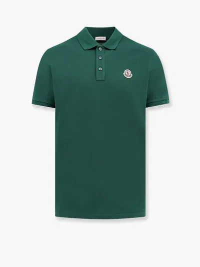 Moncler Cotton Polo Shirt With Logo On The Front In Green