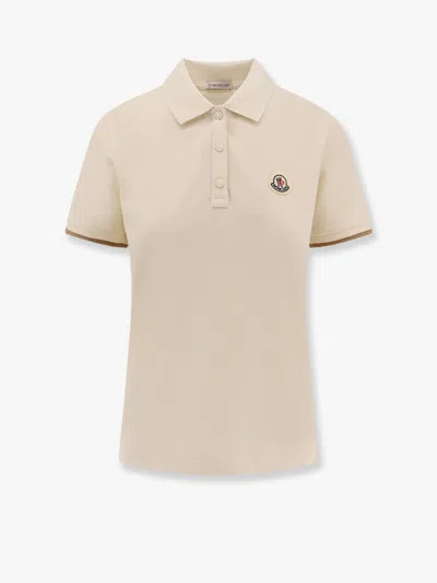 Moncler Cotton Polo Shirt With Logo Patch In White