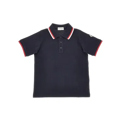 Moncler Cotton Polo Shirt With Logo Patch Kids In Blue