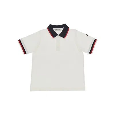 Moncler Cotton Polo Shirt With Logo Patch Kids In White