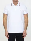 Moncler Classic White Cotton Polo With Signature Tri-color Trim In White