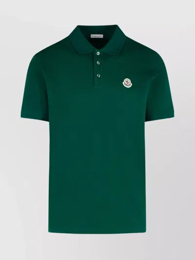 Moncler Cotton Polo Shirt With Short Sleeves In Green