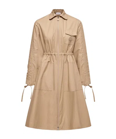 Moncler Cotton Poplin Shirt Dress In Nude