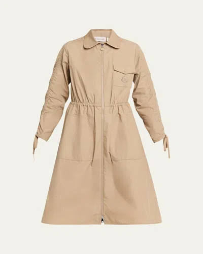 Moncler Drawstring-waist Zip-up Dress In Brown
