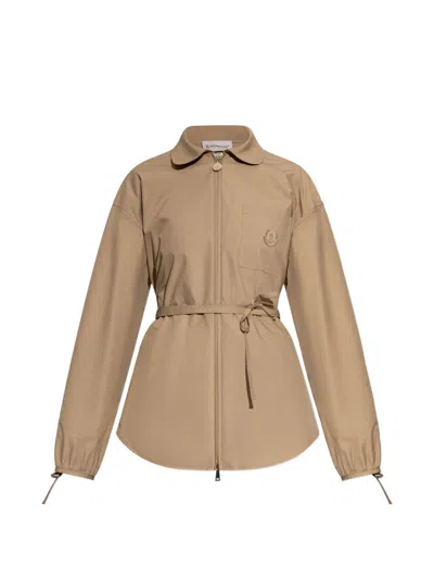Moncler Cotton Poplin Zip-up Shirt In Brown