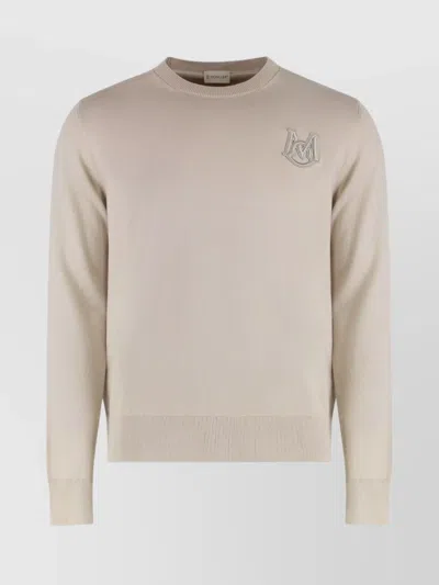 MONCLER COTTON PULLOVER WITH CREW NECK AND EMBROIDERY