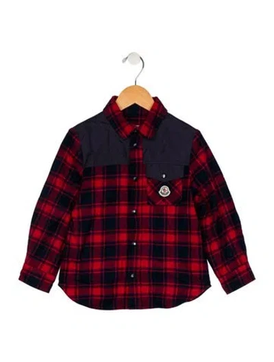 Pre-owned Moncler Babies' Cotton Red And Blue Patterned Long Sleeve Shirt With Snap Closure In Multi