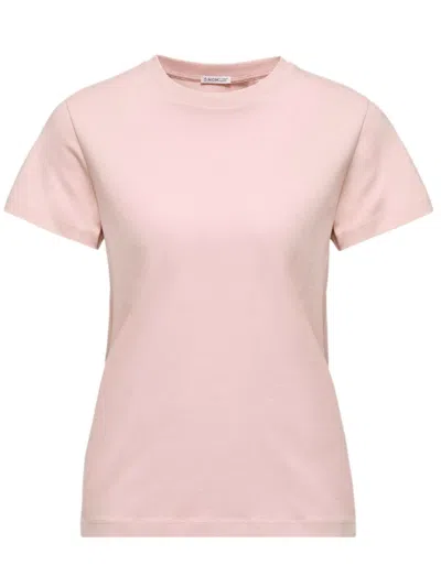 Moncler Cotton Ribbed Crewneck Short-sleeve T-shirt In Pink