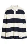 Moncler Long Sleeve Striped Rugby Shirt In Dark Blue