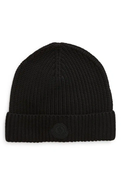 Moncler Cotton Shaker Stitch Beanie In Black