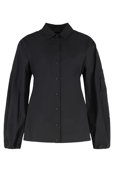 Moncler Shirt Long Sleeves Collared Neck Elastic Cuffs In Black