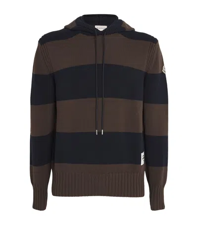 Moncler Cotton Striped Knitted Hoodie In Beige