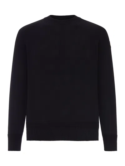 Moncler Cotton Sweater With Logo Patch In Black