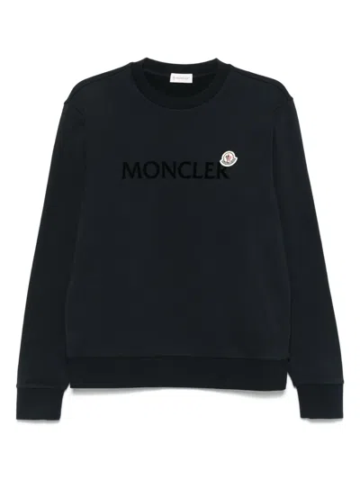 Moncler Logo-flocked Cotton-jersey Sweatshirt In Black