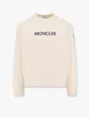 Moncler Crewneck Cotton Sweatshirt With Embroidered Logo And Multicolor Patch In Neutral