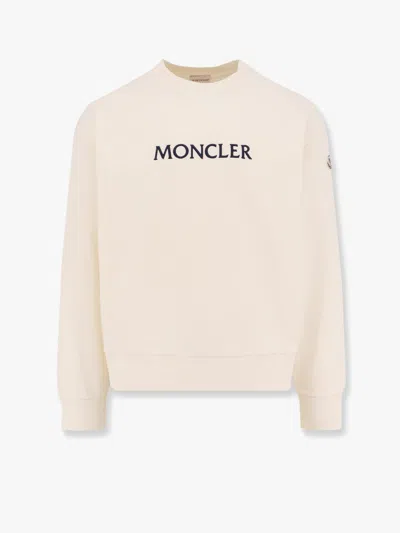 Moncler Cotton Sweatshirt With Embroidered Logo In Neutral