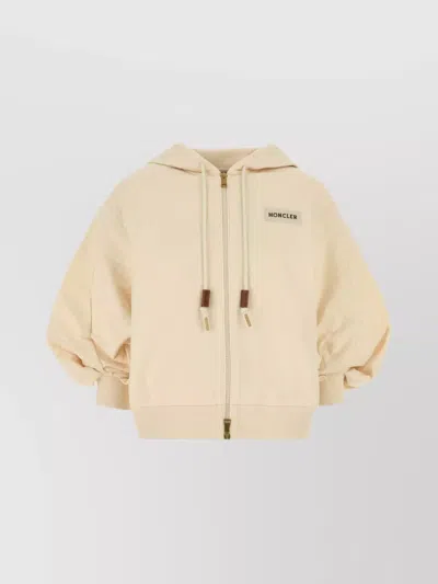 Moncler Cotton Sweatshirt With Hood And Ribbed Finish In Yellow