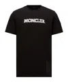 Moncler Black Cotton T-shirt With White Logo Print In Black