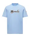 Moncler Logo Embroidered Cotton T-shirt In Blue