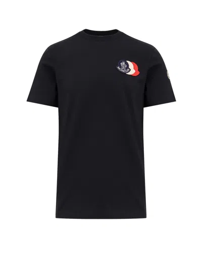 Moncler Blue T-shirt With Embroidered Tricolor Logo In Black