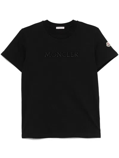 Moncler Cotton T-shirt In Black With Embroided Logo