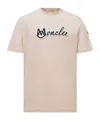 Moncler Cotton T-shirt With Embroidered Varsity Logo In Pink