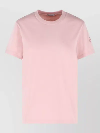 Moncler Cotton Ribbed Crewneck Short-sleeve T-shirt In Pink
