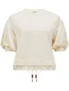 Moncler Crew Neck Puff Sleeve Nylon Top In White