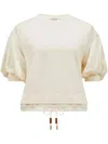 Moncler Crew Neck Puff Sleeve Nylon Top In White