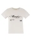 Moncler Cotton T Shirt With Embroidered Cursive Logo In White